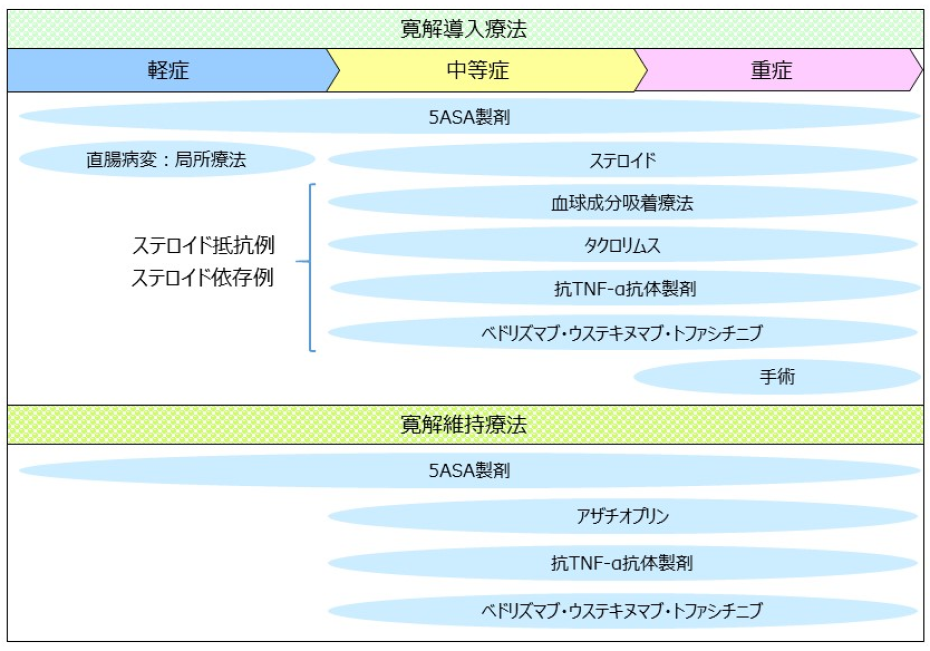 潰瘍性大腸炎　各治療の位置づけ<