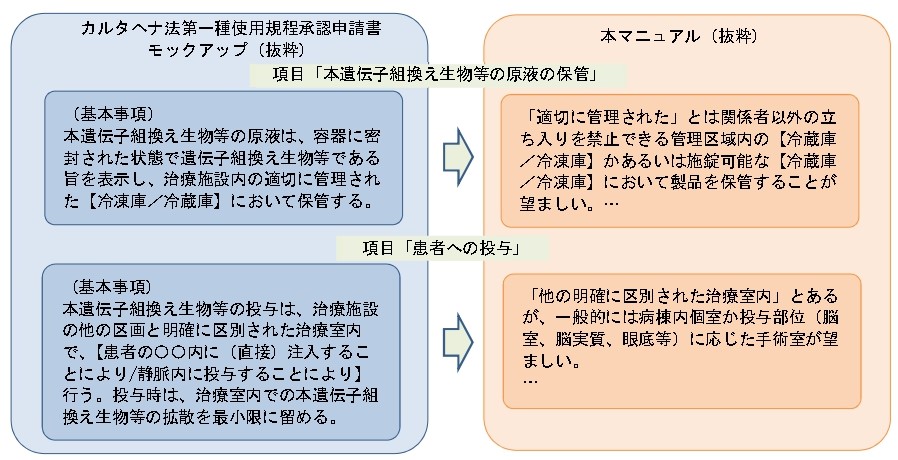 カタヘルナ法の項目に対応する医療機関向けマニュアルの記載の一例